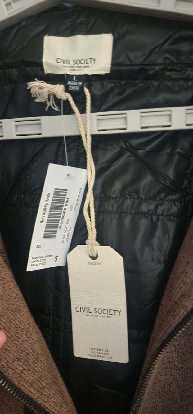 Men’s Civil Society Olive Multi-Zip York Hoodie Jacket Large NWT New CR60 Nice - Picture 5 of 5